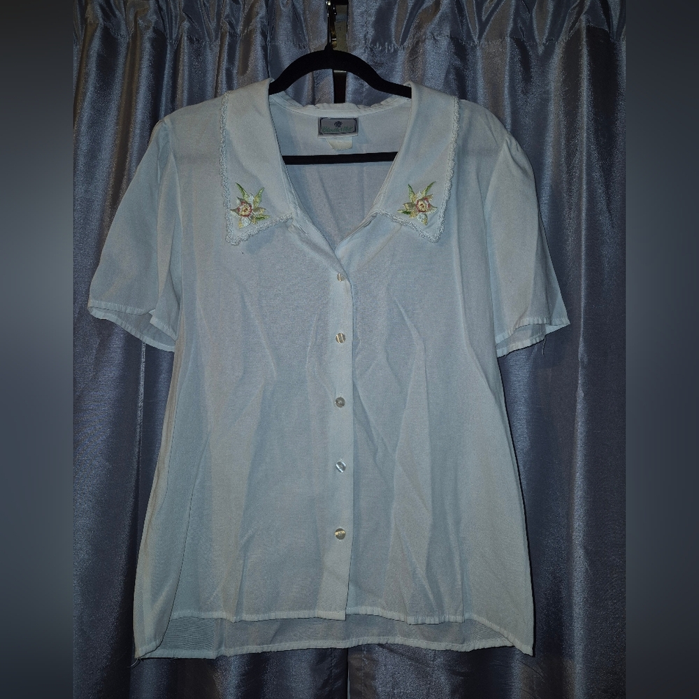 Vintage White Embroidered Button-Up Top